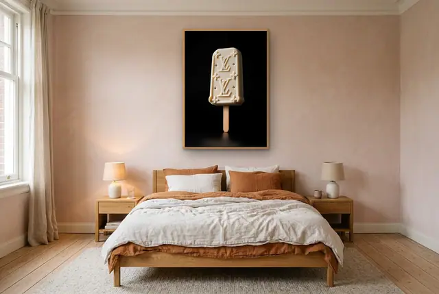 Louis Vuitton ijsje poster boven het bed