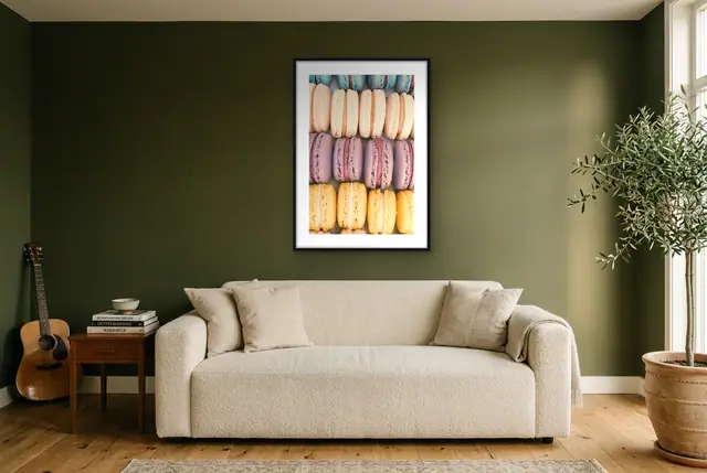 Franse macarons poster in de woonkamer