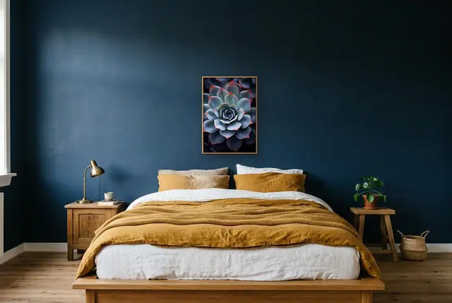 Macro cactus poster boven het bed
