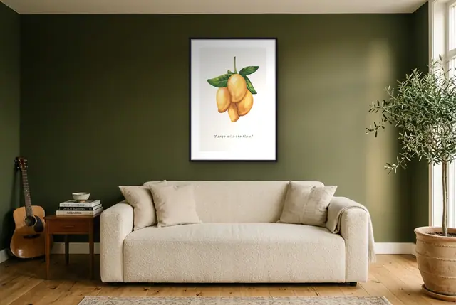 Mango illustratie poster in de woonkamer