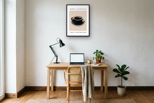 More Espresso poster boven het bureau