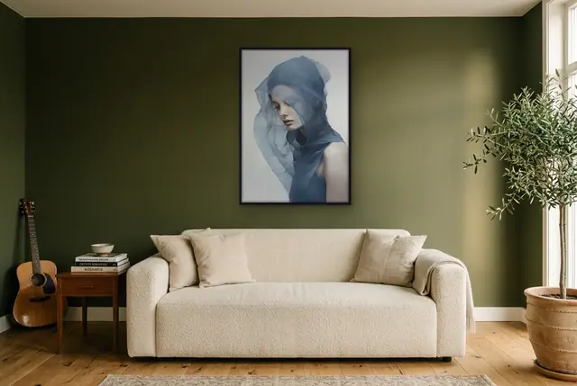 Mystiek blauw portret poster in de woonkamer
