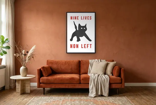 Nine Lives kat poster in de woonkamer