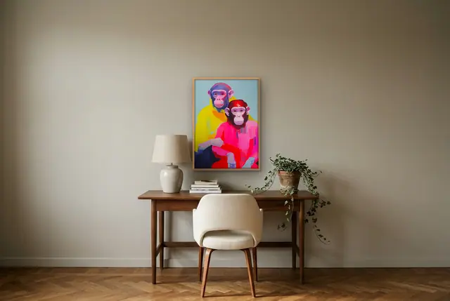 Neon apen no. 2 poster boven het bureau
