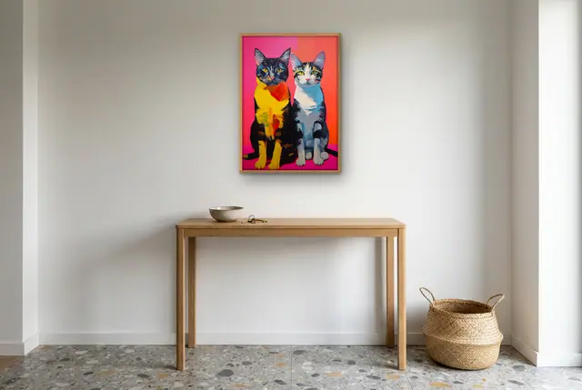 Neon katten poster in de hal