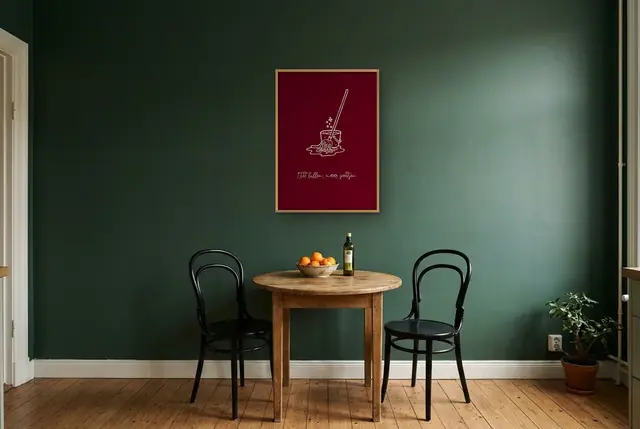 Niet lullen poetsen poster boven de bistrotafel