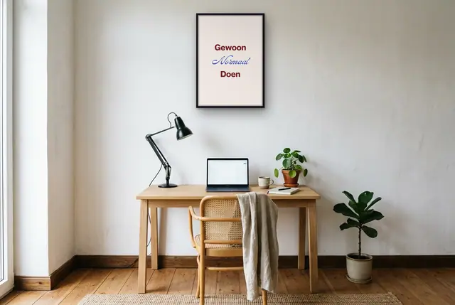 Gewoon Normaal Doen poster boven het bureau