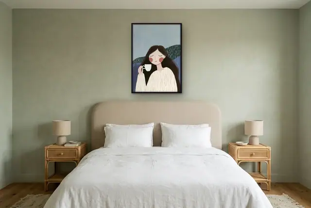 Ochtendkoffie poster boven het bed
