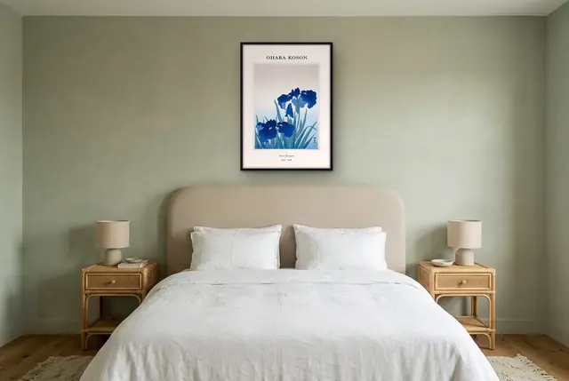 Ohara Koson Irisbloemen poster boven het bed