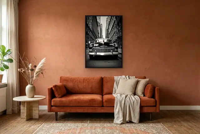 Oldtimer glorie poster in de woonkamer