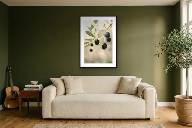 Olijfboomtak poster in de woonkamer