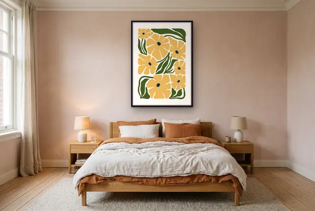 Organische bloemen poster boven het bed