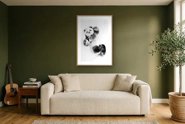Panda in de sneeuw poster in de woonkamer