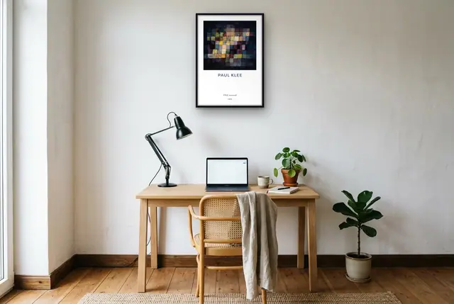 Paul Klee geluid poster boven het bureau