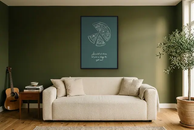 Pizza quote poster in de woonkamer