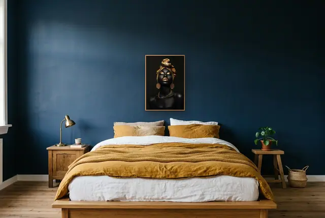 Portret goud poster boven het bed