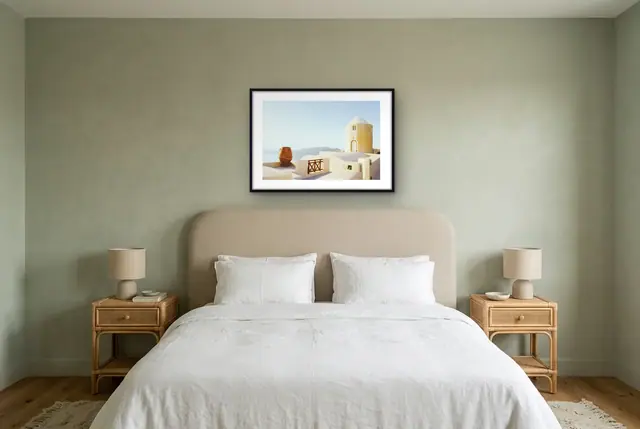Santorini architectuur poster boven het bed