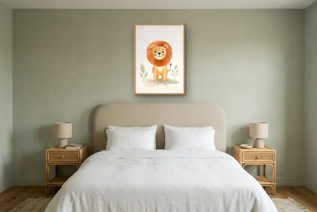 Schattige leeuw poster boven het bed