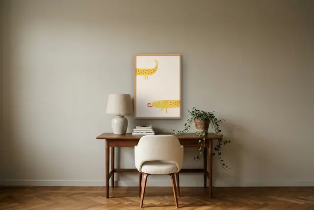 Schattige salamander poster boven het bureau