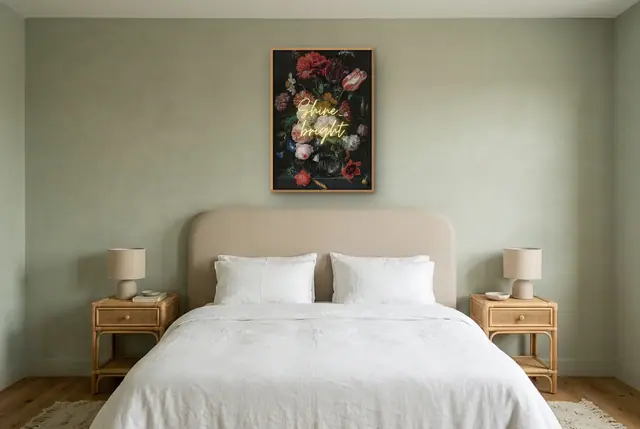 Shine Bright bloemen poster boven het bed