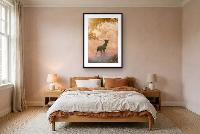 Silhouet hert poster boven het bed