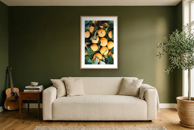 Verse sinaasappels poster in de woonkamer