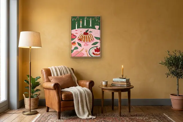 Kerstdiner tafel poster in de leeshoek