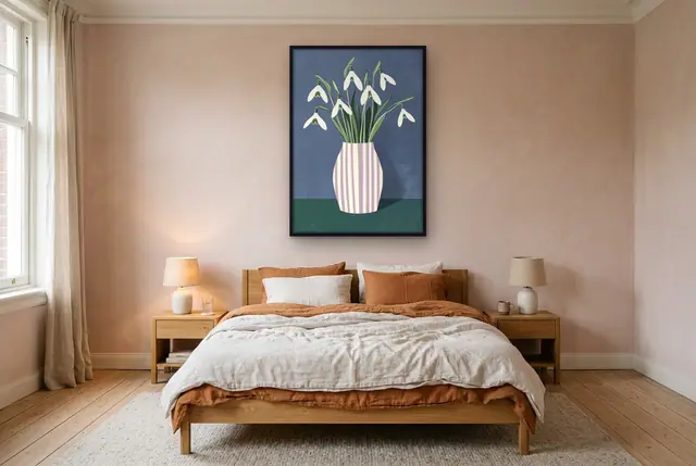 Sneeuwklokjes illustratie poster boven het bed
