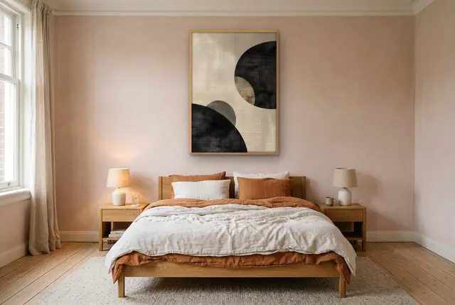 Strak abstract cirkels poster boven het bed