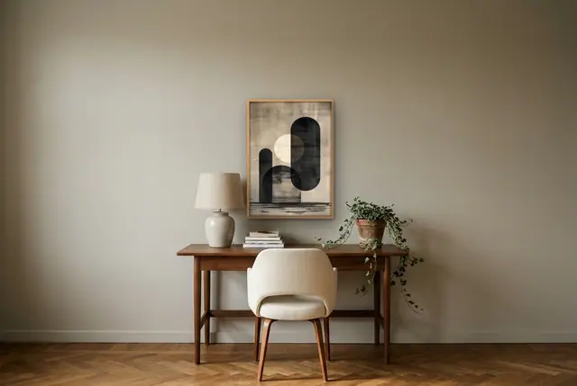 Strak abstract vormen poster boven het bureau