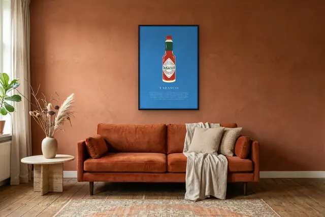 Tabasco saus poster in de woonkamer