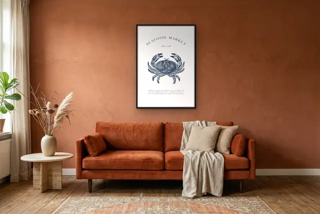 Vintage krab poster in de woonkamer
