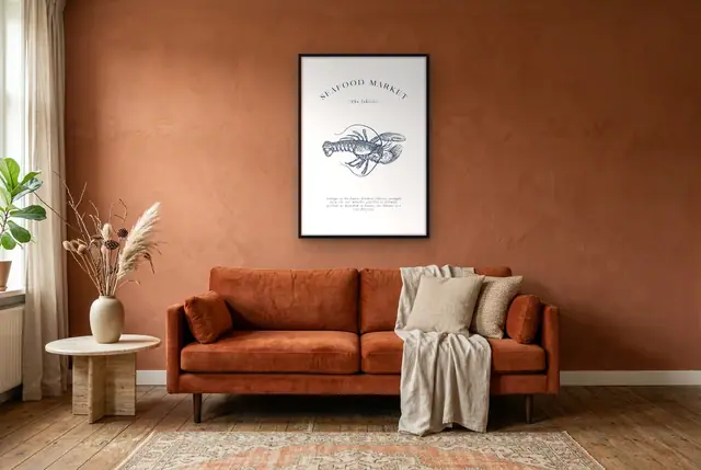 The lobster vintage poster in de woonkamer