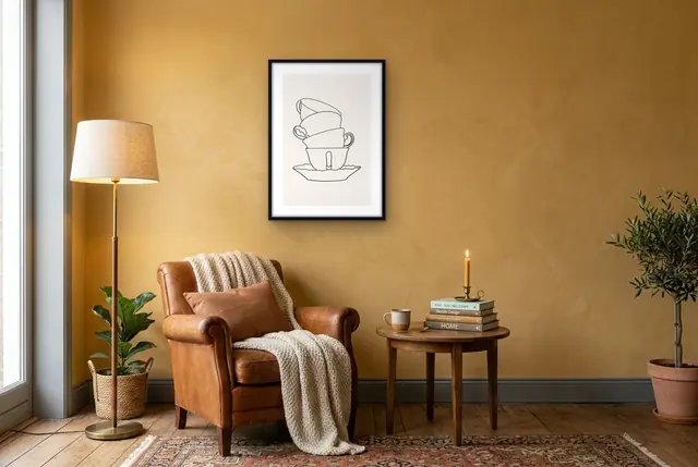 Gestapelde theekopjes poster in de leeshoek