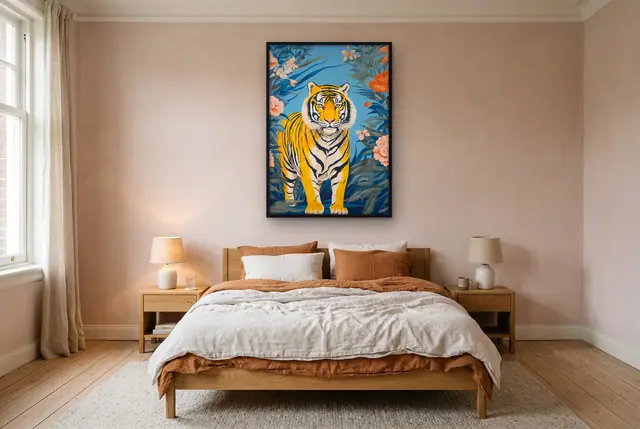 Tropische tijger poster boven het bed