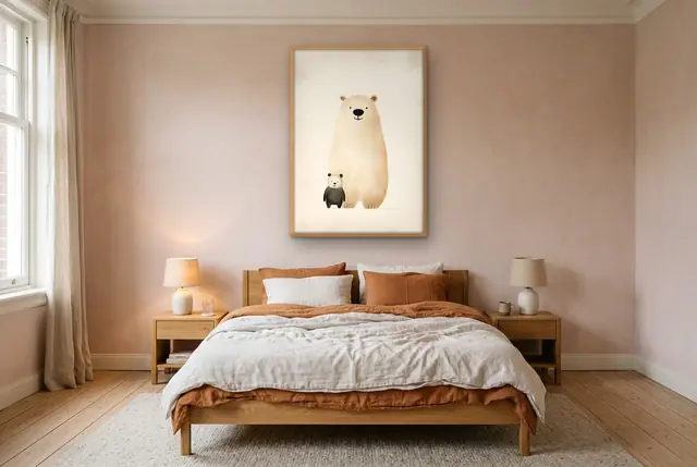 Twee beren poster boven het bed