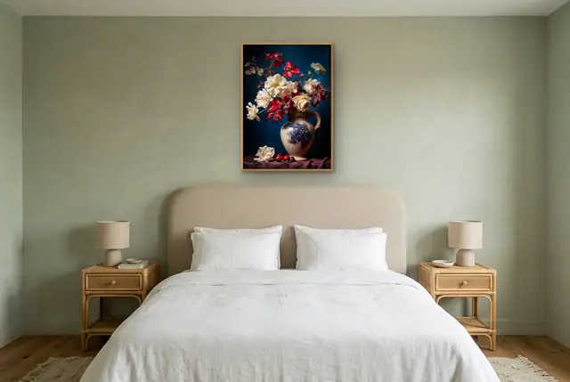 Vaas met bloemen poster boven het bed