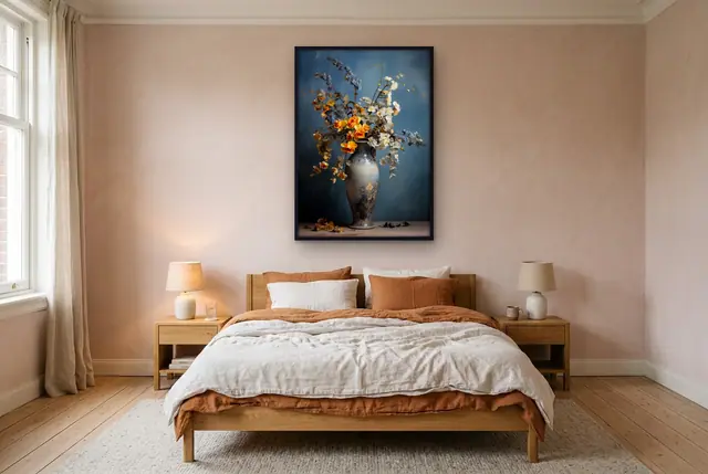 Vaas met bloemen II poster boven het bed