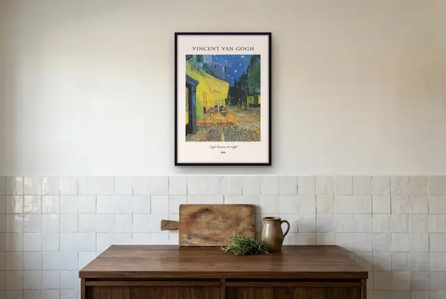 Caféterras bij nacht poster in de keuken