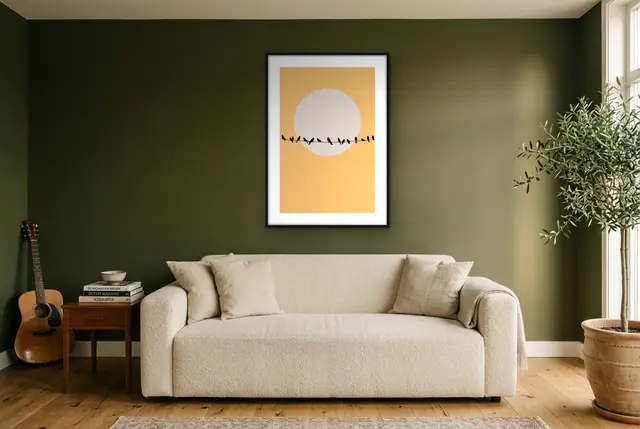 Vogels op draad poster in de woonkamer