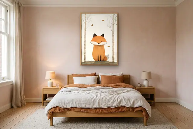 Vos in bos poster boven het bed