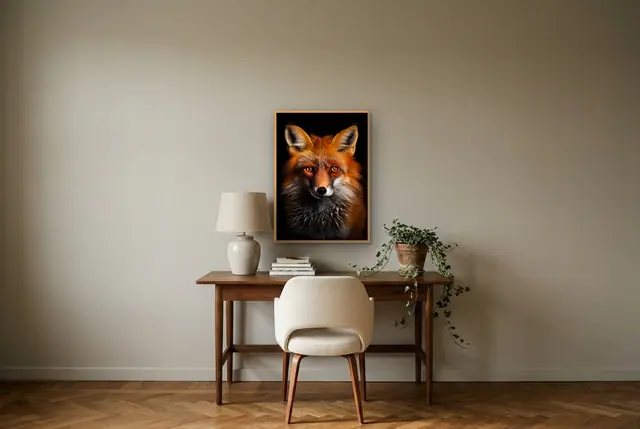 Vos portret poster boven het bureau