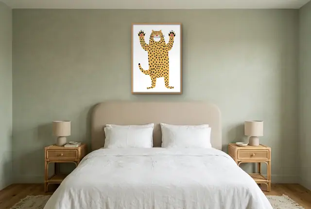 Vrolijke cheetah poster boven het bed