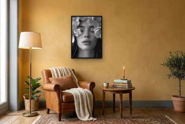 Vrouw met bloemen poster in de leeshoek