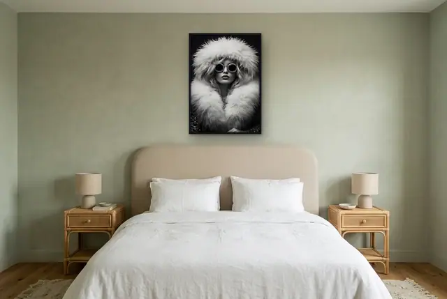 Vrouw met bontjas poster boven het bed