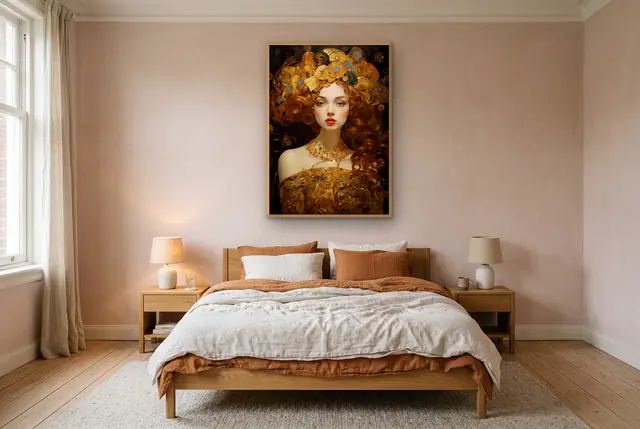 Vrouw met krullen poster boven het bed
