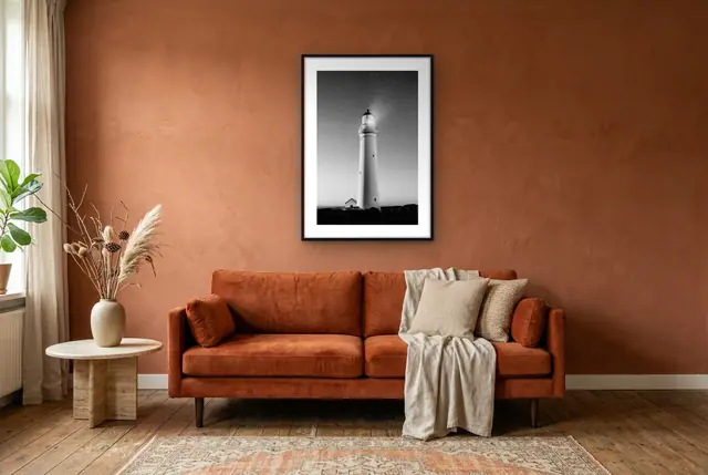 Vuurtoren bij nacht poster in de woonkamer