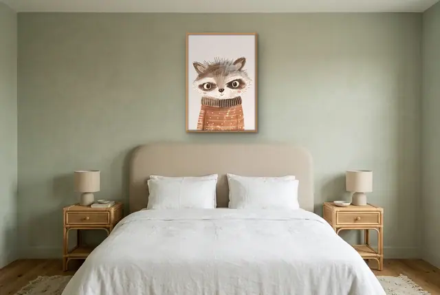Wasbeer met trui poster boven het bed
