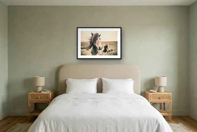 Wilde paarden poster boven het bed