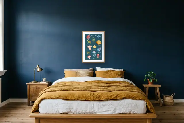 Zeedieren illustratie poster boven het bed